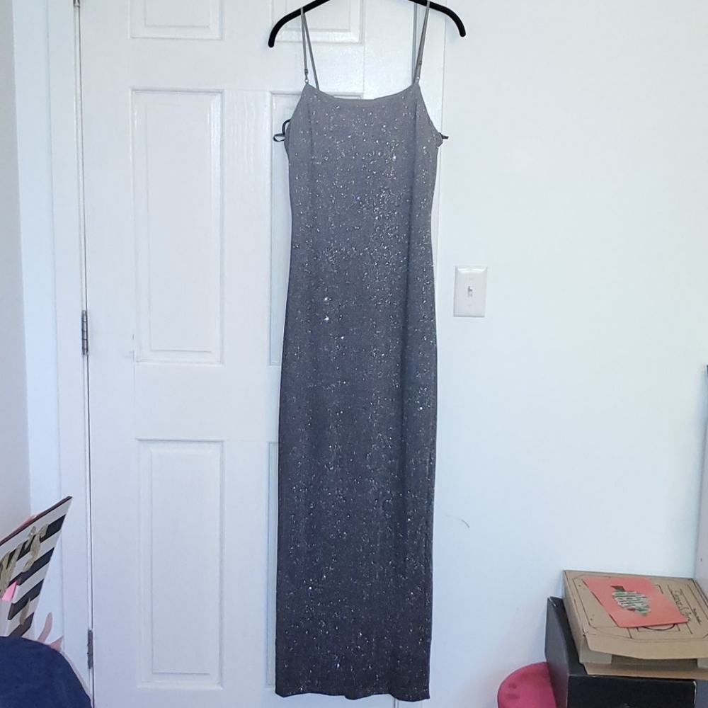Gray to Black Sparkly Long Formal Dress